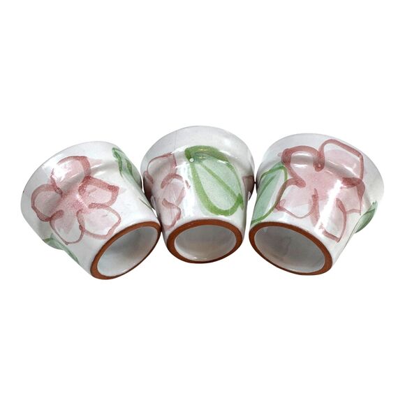 Flower Pot Napkin Holder Rings Glazed Terracotta Pink White Green Set of 3 - Picture 9 of 9